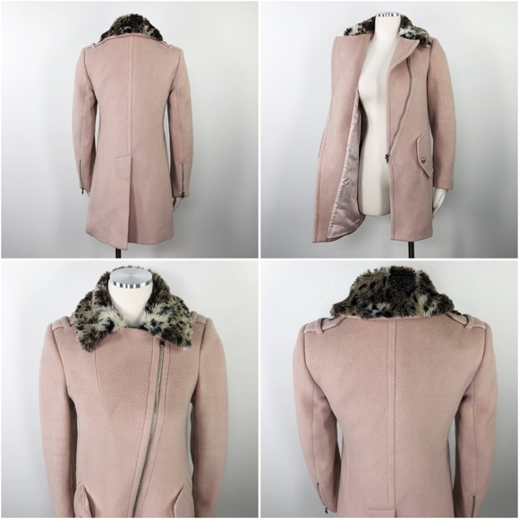 Rebecca Taylor Wool Pink Leopard Fur Collar Coat 0 - Picture 5 of 8